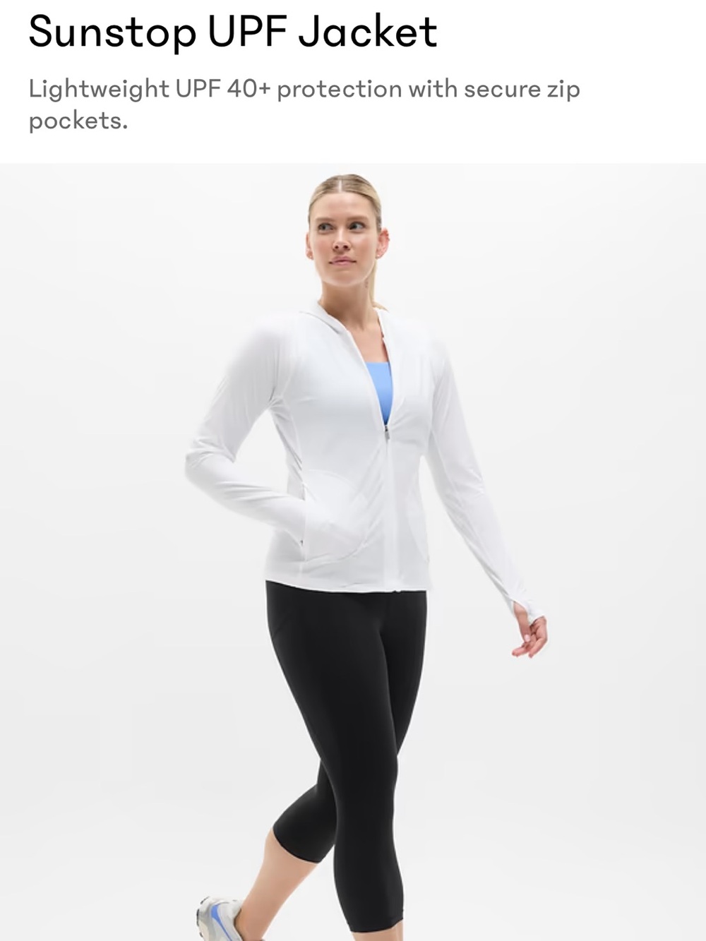 Athleta White Full-Zip Up Performance Athletic Jacket with thumb holes
